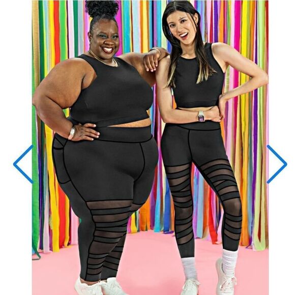 New POP Fit "Ava" Black High-Waisted Mesh Bandage Panels Leggings - Picture 2 of 14